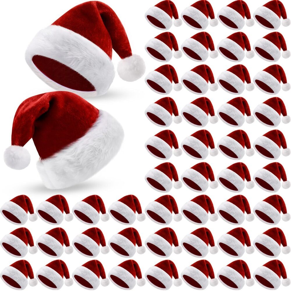 2332 50 Pcs Santa Hat Bulk Christmas Hat Plush Velvet Party Hat Christmas